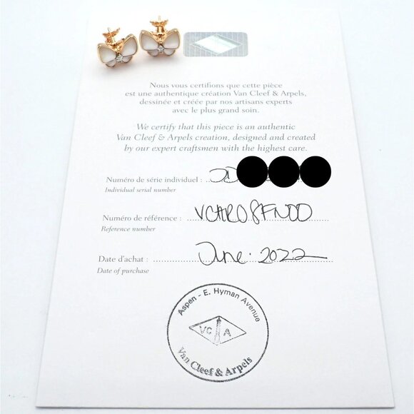 Van Cleef & Arpels 18k Rose Gold Diamond MoP Two Butterfly Earrings Cert - Picture 5 of 10